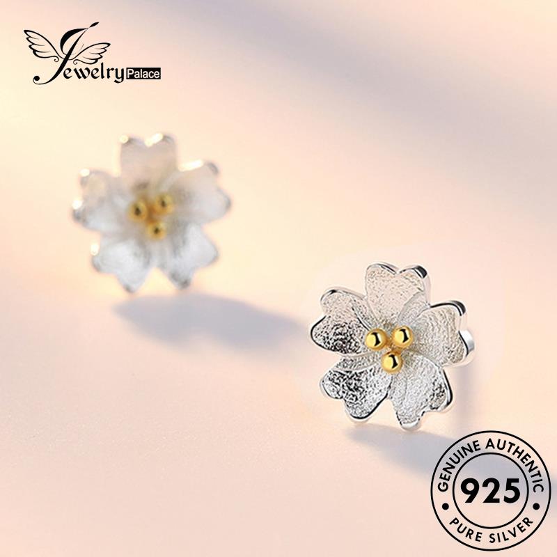 Jewelrypalace Stud925 Wanita Bunga Perak Anting Emas Asli Lucu E52