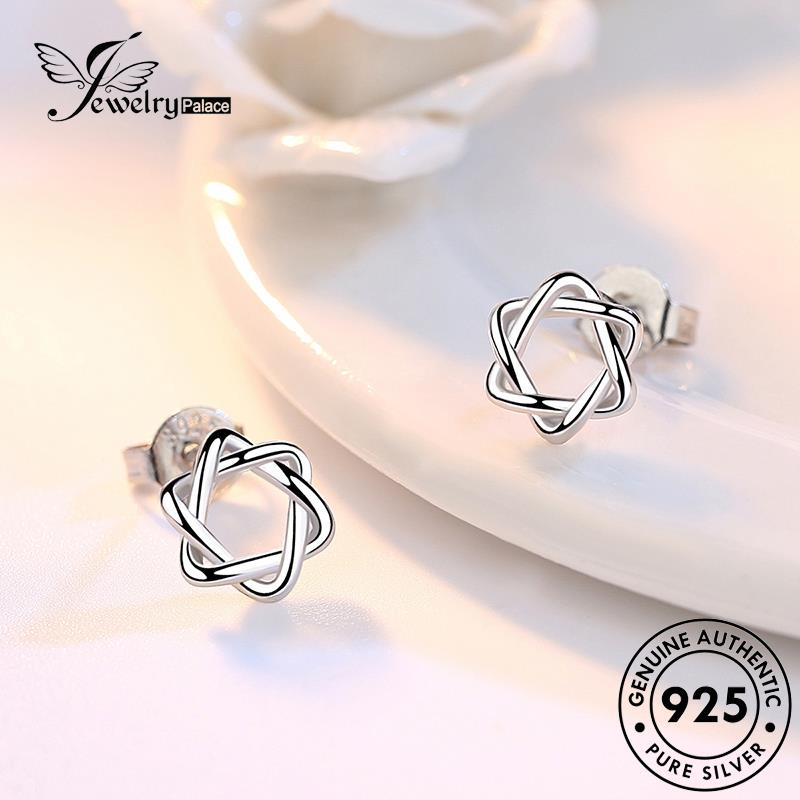 Tempat Perhiasan925 Wanita Perak Asli Simple Stud Anting Hexagram E82