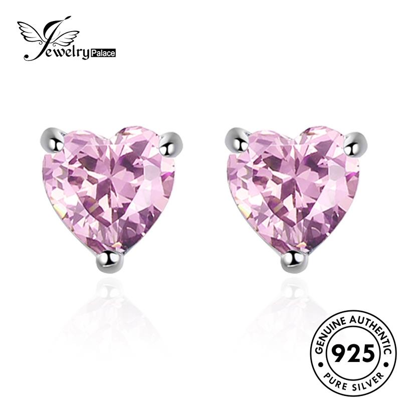 Jewelrypalace Asli925 Perak Berlian Wanita Kristal Kepribadian Stud Pink Love Anting E90