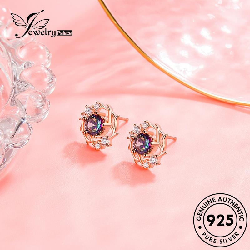 Perhiasanpalace Kepribadian Perak Wanita925 Asli Moonstone Snowflake Stud Earrings Emas E147