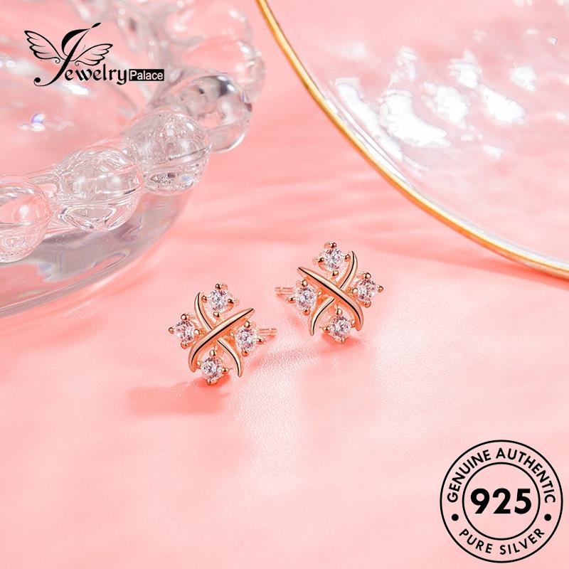 Jewelrypalace Kepribadian Asli Wanita Anting925 Persegi Perak Stud Emas Moissanite Berlian E178