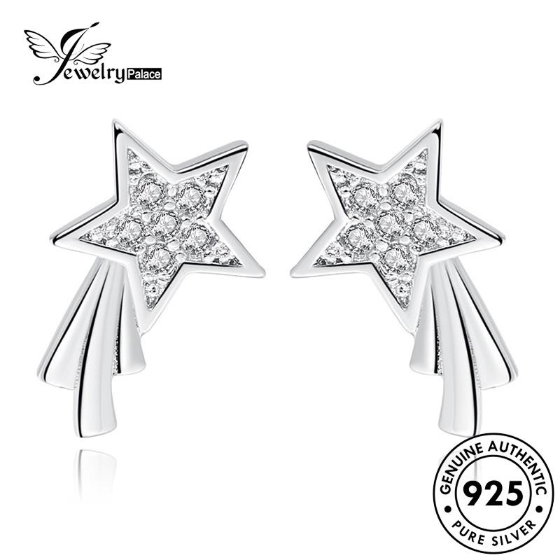 Jewelrypalace Asli Anting925 Moissanite Berlian Stud Wanita Simple Perak Bintang Berujung Lima E182