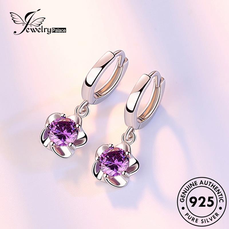 Jewelrypalace Peony Simple Asli Anting Hoop Amethyst925Bunga Wanita Perak E349