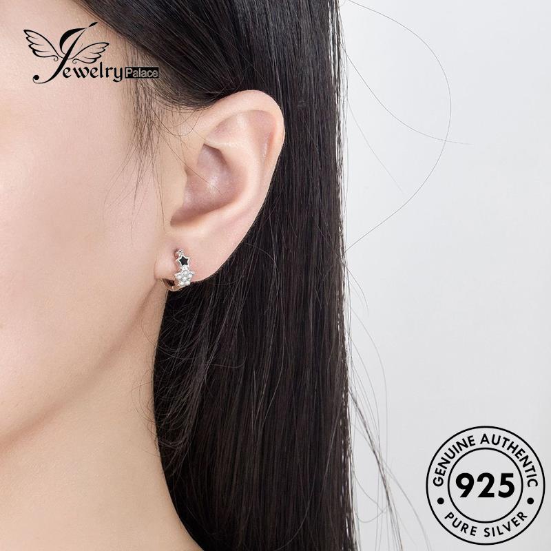 Jewelrypalace Wanita Anting Perak Hoop Berujung Lima925 Moissanite Berlian Simple Star Original E362