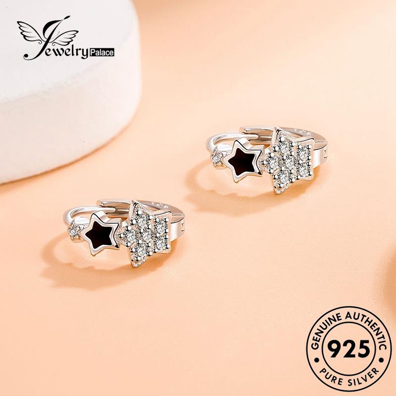 Jewelrypalace Wanita Anting Perak Hoop Berujung Lima925 Moissanite Berlian Simple Star Original E362
