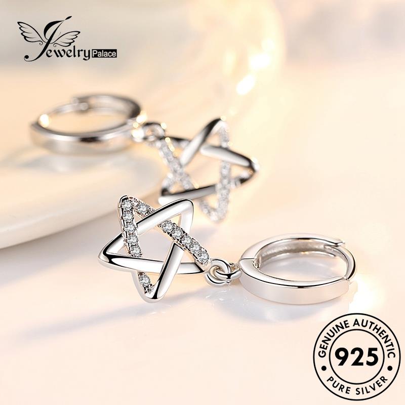 Jewelrypalace Perak Berongga Berlian Berujung Lima Hoop Moissanite925 Anting Asli Out Star Wanita E371