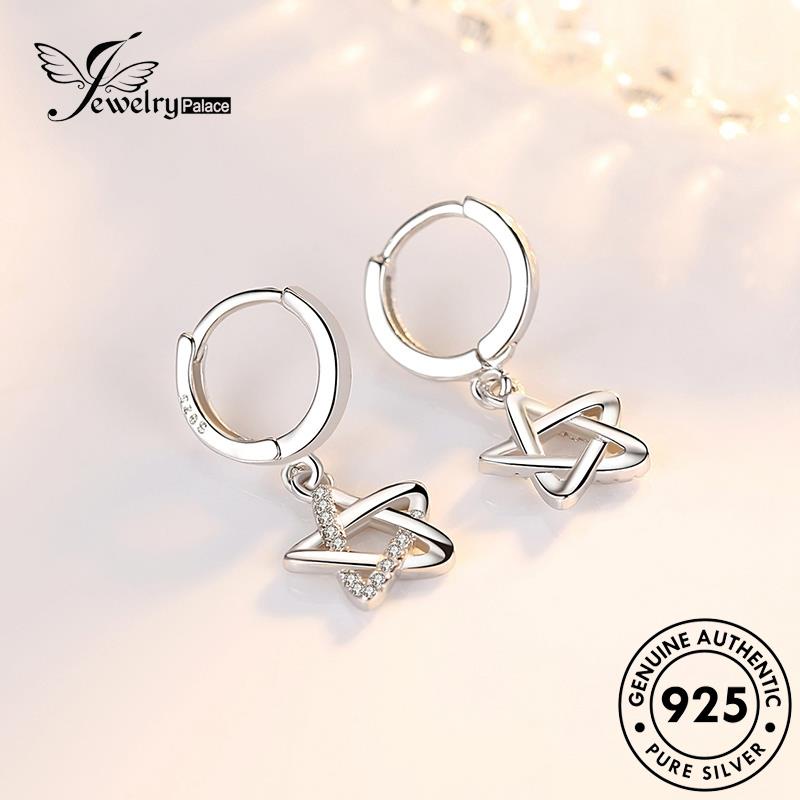 Jewelrypalace Perak Berongga Berlian Berujung Lima Hoop Moissanite925 Anting Asli Out Star Wanita E371