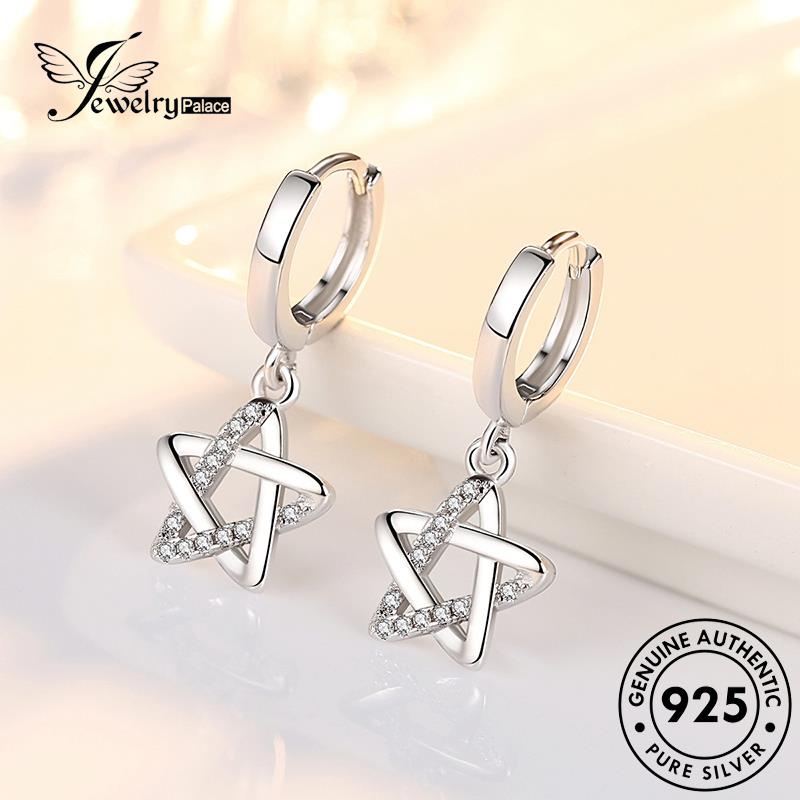 Jewelrypalace Perak Berongga Berlian Berujung Lima Hoop Moissanite925 Anting Asli Out Star Wanita E371