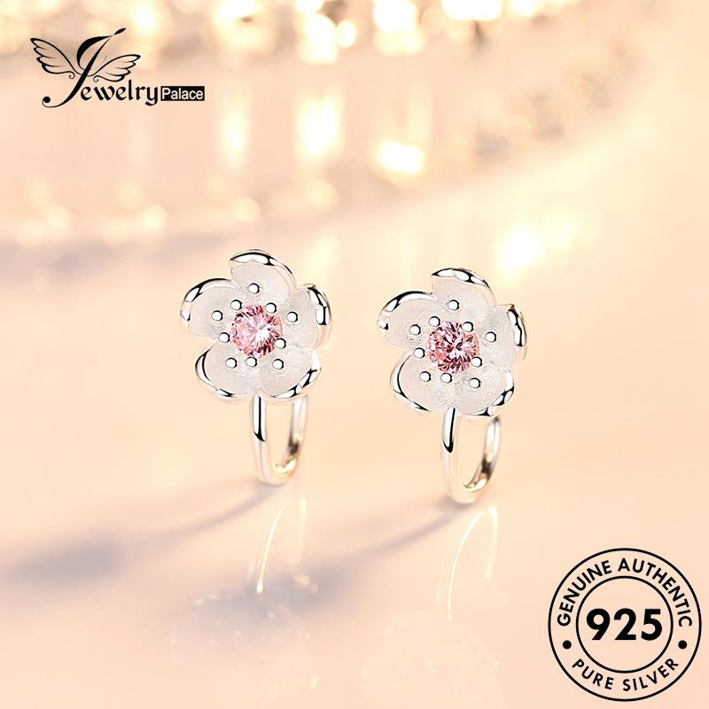 Perhiasantempat Wanita Bunga Anting Asli Berlian Kristal925 Cute Stud Silver Pink E456