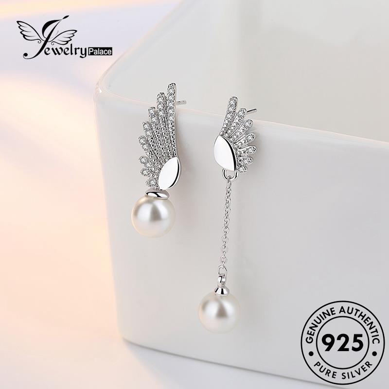 Perhiasantempat Wanita Sayap Anting Simple Mutiara Perak Asli Stud Angel925 E480