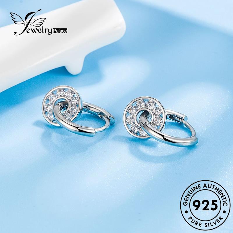 Jewelrypalace Bulat Fashion Wanita Perak Asli925 Berlian Anting Hoop Moissanite E430