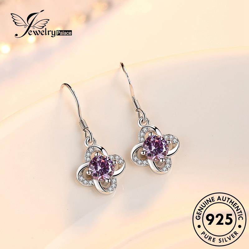 Jewelrypalace Simple Moissanite Perak Empat Kait Daun925 Anting Wanita Berlian Asli Clover E518