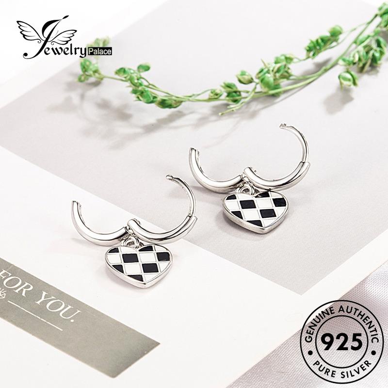 Jewelrypalace Perak925 Grid Canggih Putih Wanita Anting Dan Hoop Asli Hitam E696