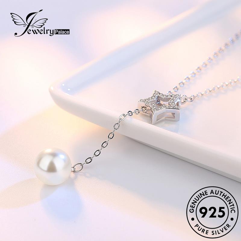 Jewelrypalace Silver Simple Berujung Lima Asli Bintang Wanita Kalung Mutiara925 N16