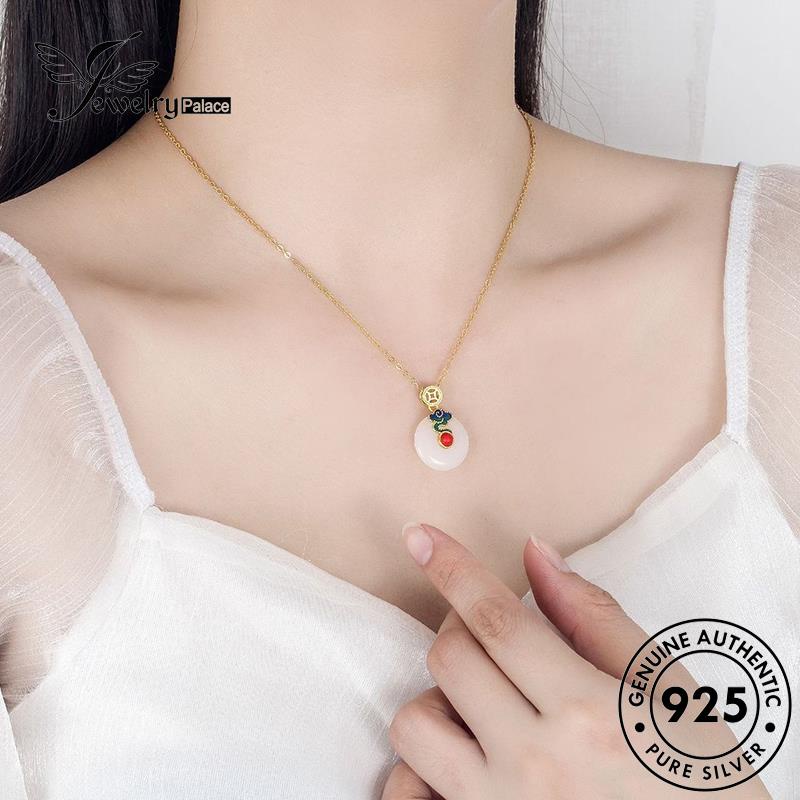 Jewelrypalace Gold Koin Asli Kalung Giok Wanita925 Perak Elegan N293