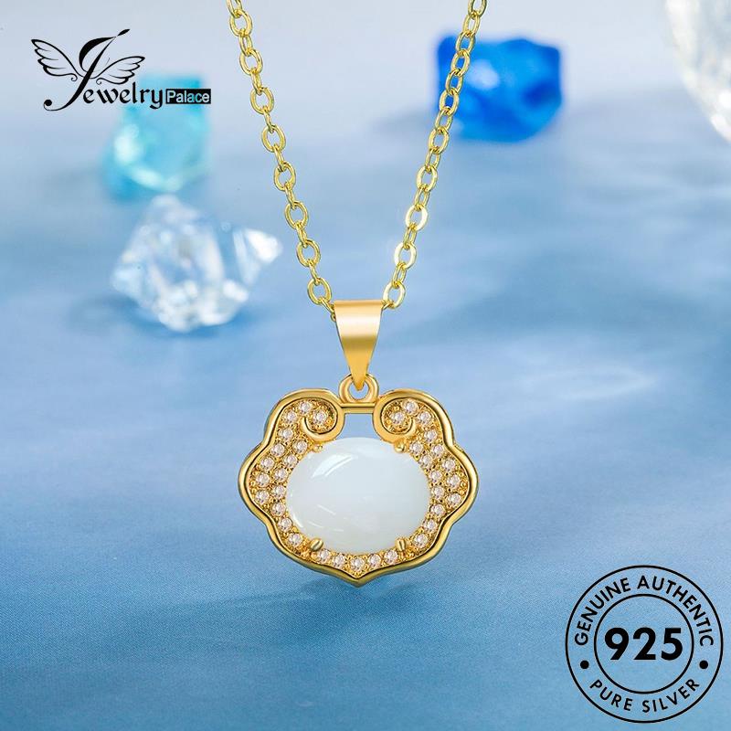Jewelrypalace 925kunci Wanita Safety Kalung Giok Perak Gold Retro Original N303