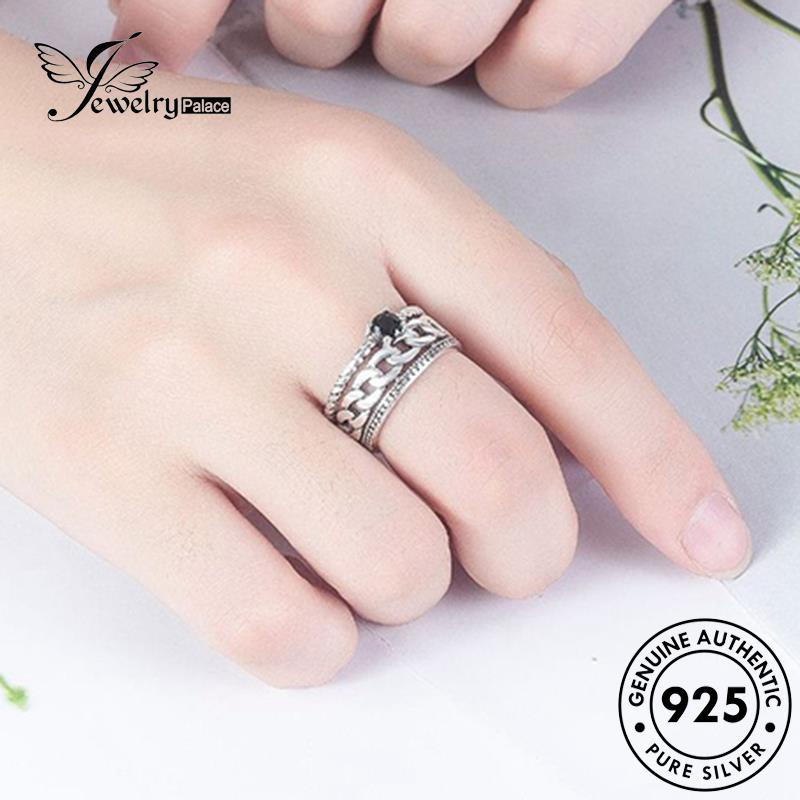 Jewelrypalace Obsidian Rantai Berlian Wanita Kreatif Cincin Perak925 Asli Hitam R153