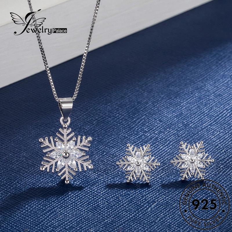 Jewelrypalace Asli Manis Moissanite Perak925 Wanita Berlian Kalung Set Snowflake S4