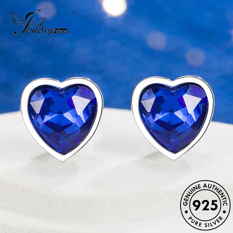 Jewelrypalace Stud Fashion Wanita Anting Love Asli925 Perak Safir E796