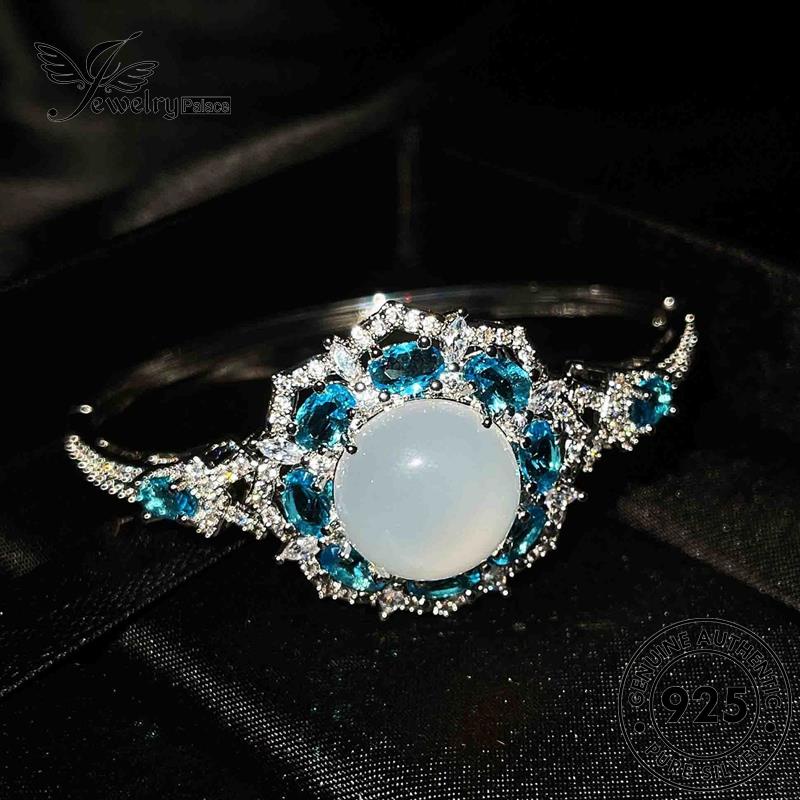 Jewelrypalace Giok Asli Oval Wanita Gelang Perak925 B277