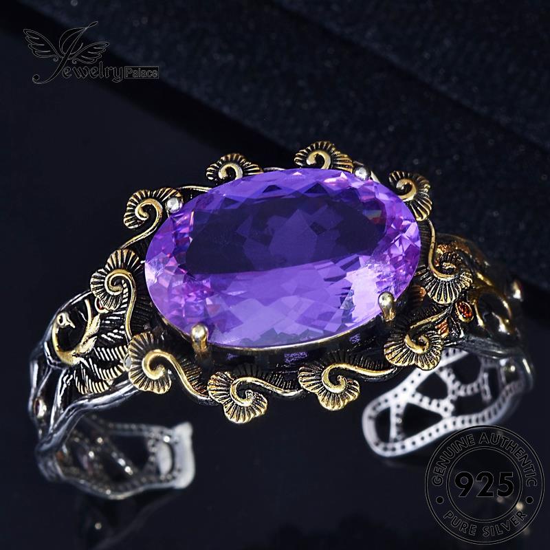Perhiasantempat925asli Hollow Amethyst Peacock Gelang Perak Wanita B524