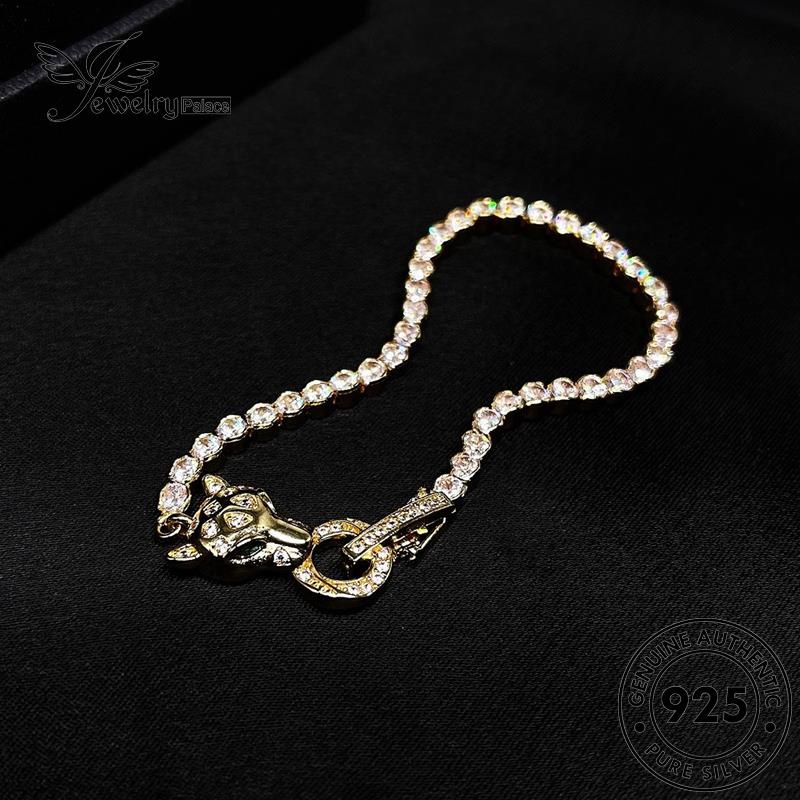 Jewelrypalace Asli925 Kepala Berlian Leopard Gelang Emas Moissanite Perak Wanita B533