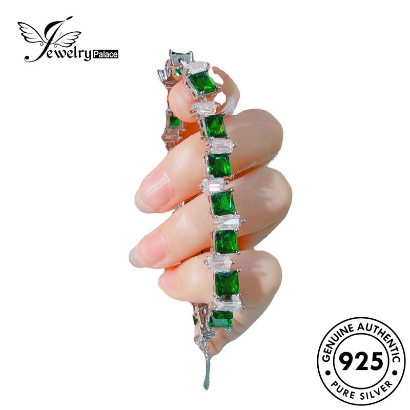 Jewelrypalace Gelang Mewah Perak Berlian Asli925 Emerald Square Wanita B566