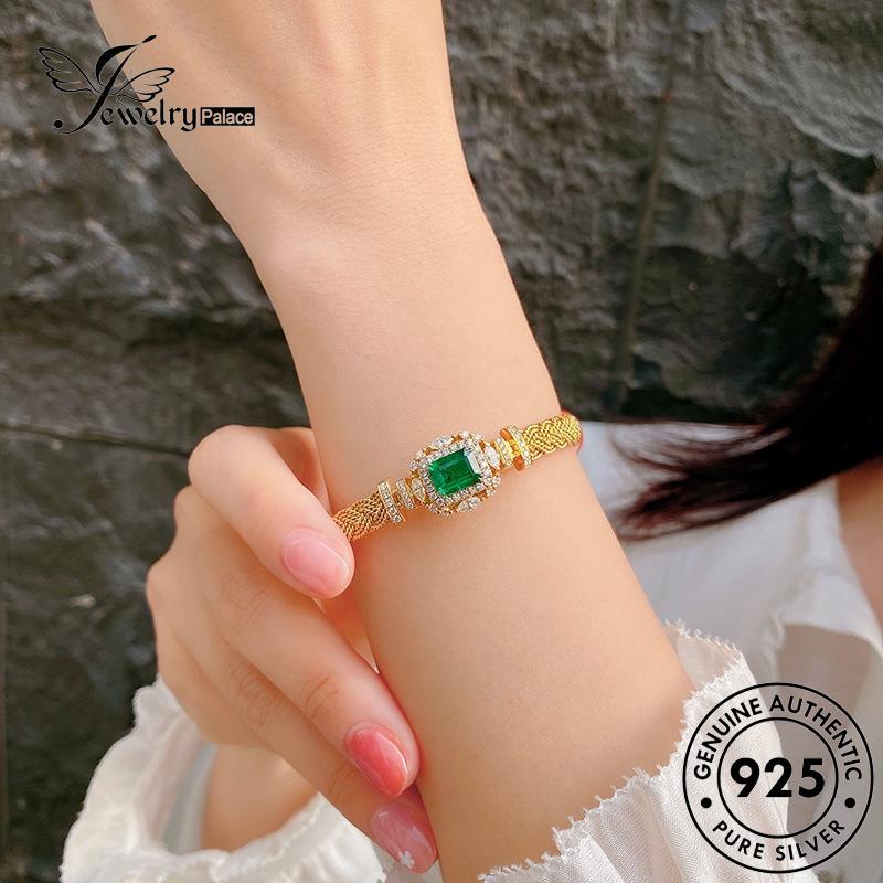 Jewelrypalace Emerald Asli Gelang Tenun925 Gold Mewah Perak Wanita B600