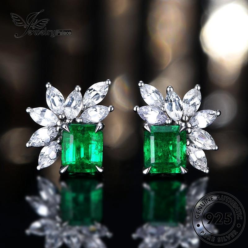 Perhiasanpalace Perak Emerald Wanita Stud Asli925 Anting Marquise E174