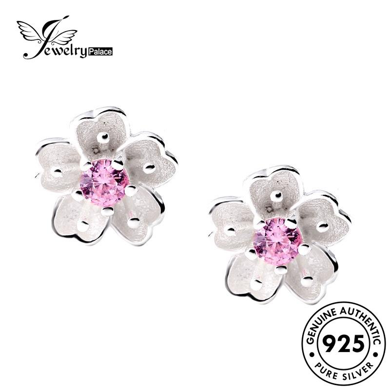 Jewelrypalace Perak925 Pink Kristal Asli Anting Bunga Wanita Berlian Stud Cherry E223