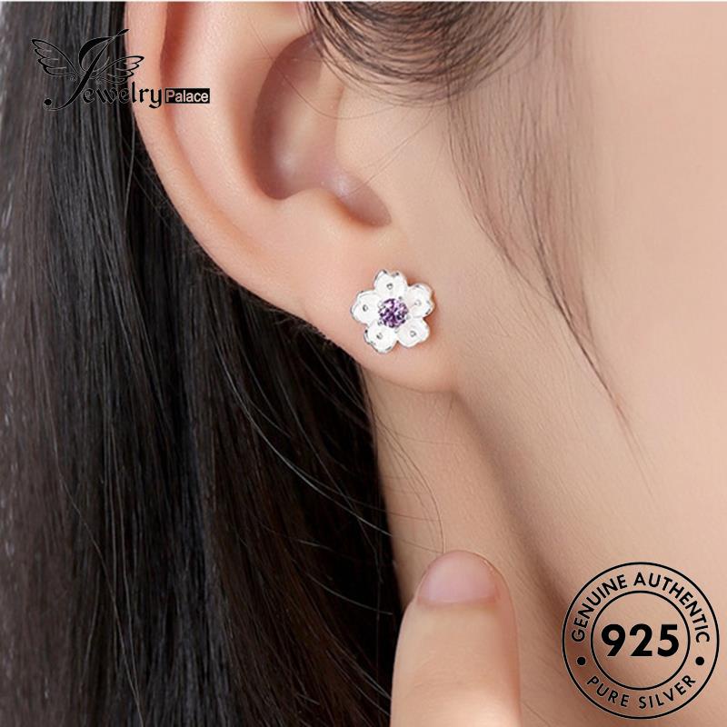 Jewelrypalace Perak925 Pink Kristal Asli Anting Bunga Wanita Berlian Stud Cherry E223