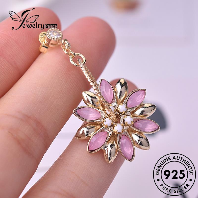 Jewelrypalace Kristal Berlian The Pink Asli Wanita925 Emas Perak Bunga Anting Stud E113