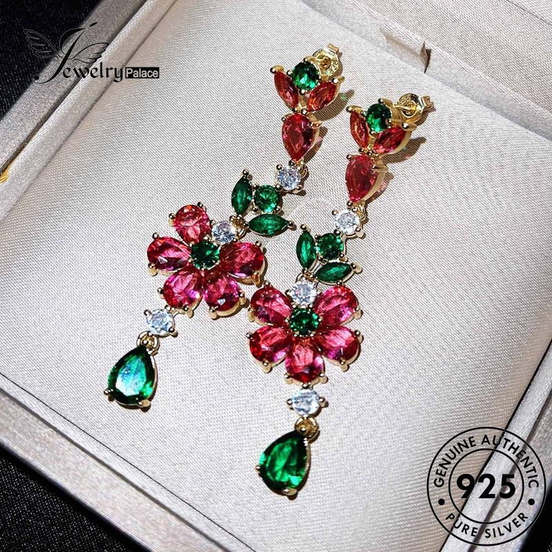 Jewelrypalace Anting Emas Bunga925 Stud Emerald Wanita Perak Asli The E795