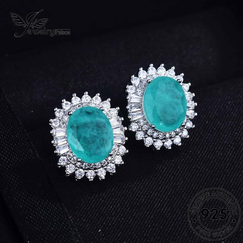 Jewelrypalace Anting Tusuk Wanita925 Oval Asli Aquamarine Perak E825