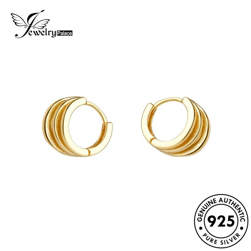Jewelrypalace Perak Asli Anting Tiga Wanita Gold Rings Hoop925 E897