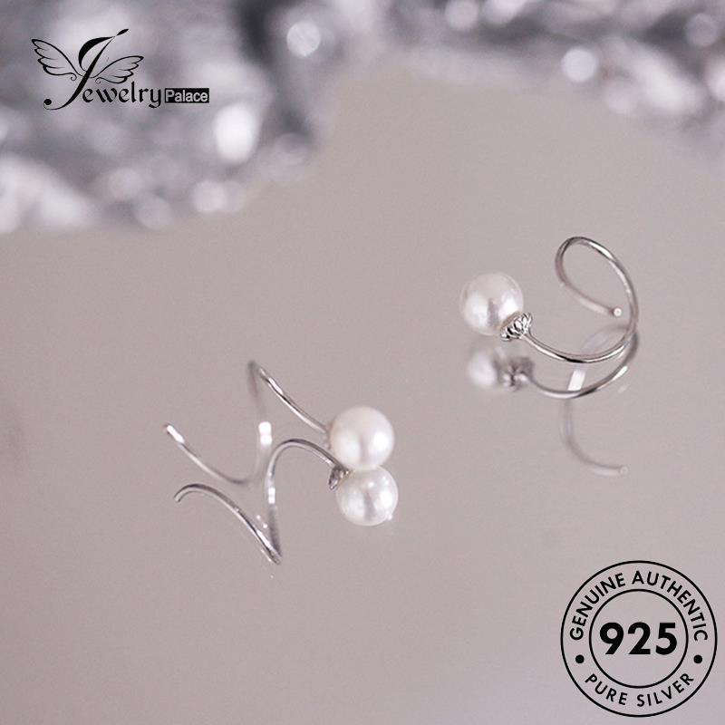 Jewelrypalace Anting Perak Semi Hoop Wanita925Mutiara Emas Asli E929