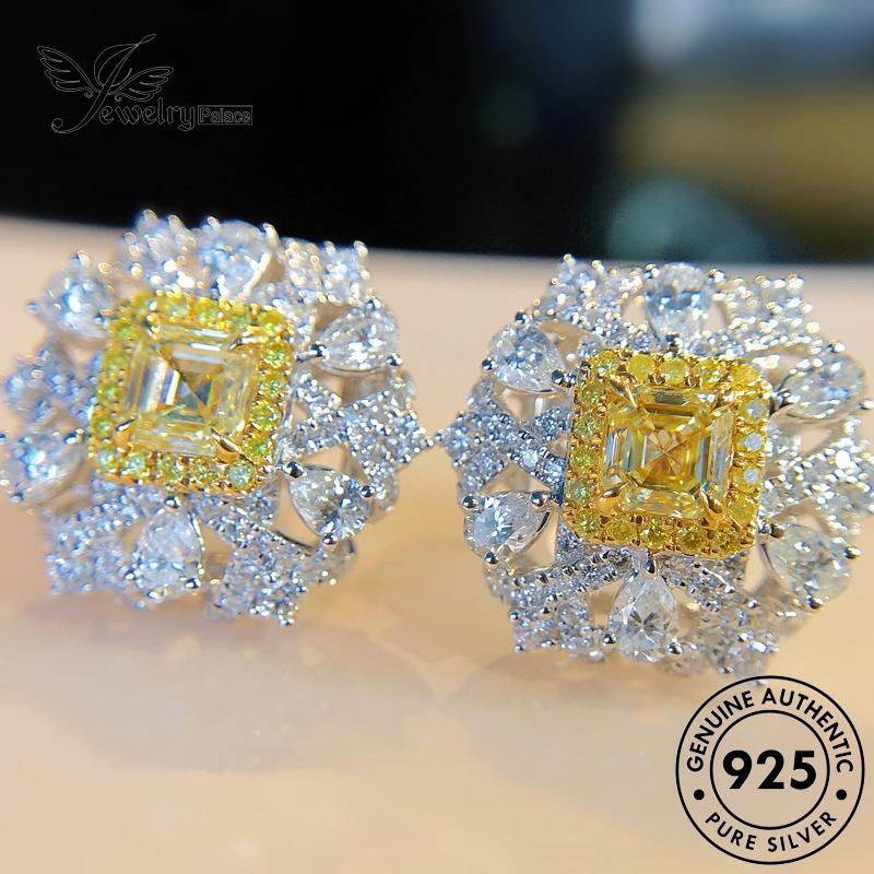 Jewelrypalace925 Wanita Asli Anting Persegi Silver Stud Citrine E884