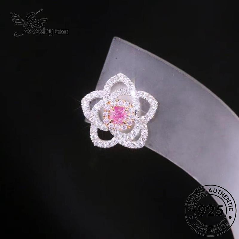 Jewelrypalace Kelopak Perak Berlian Pink Stud Kristal Asli925 Wanita Anting Bunga E964