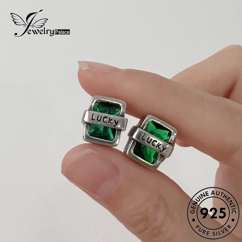 Jewelrypalace Square Perak Wanita Emerald Asli Anting Hoop Column925 E974