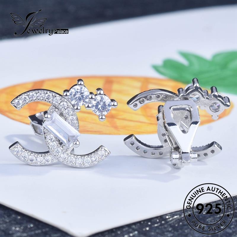 Jewelrypalace Letter Hoop Anting Berlian Perak C Asli Wanita925 Moissanite E1051