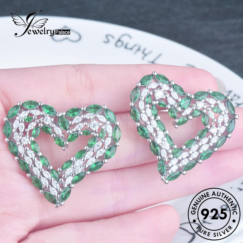 Jewelrypalace Asli Wanita Anting Tusuk Perak925 Emerald Love E1070