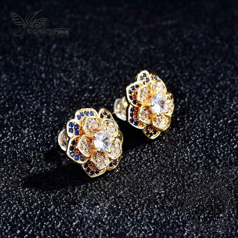 Jewelrypalace Perak Wanita Multi-Layer Bunga925 Anting Emas Stud Moissanite Berlian Asli E1088