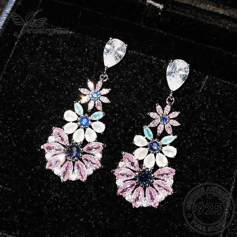 Jewelrypalace Anting Berlian Asli The Crystal Wanita925Bunga Perak Stud Pink E1134