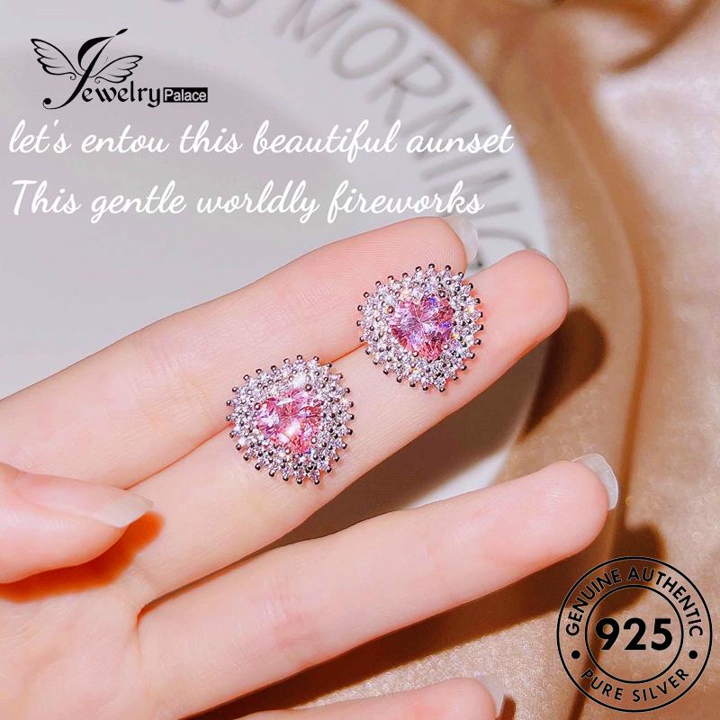 Tempat Perhiasan Wanita Asli Perak Love925 Pink Berlian Anting Tusuk Kristal E1149