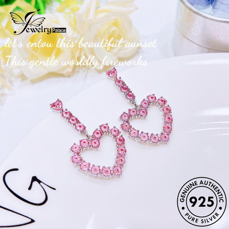 Jewelrypalace Stud925 Anting Berlian Pink Love Wanita Kristal Perak Asli E1156