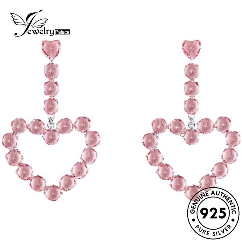 Jewelrypalace Stud925 Anting Berlian Pink Love Wanita Kristal Perak Asli E1156