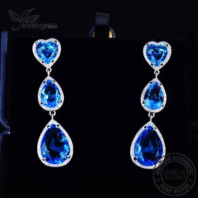 Jewelrypalace925 Anting Tusuk Perak Asli Sapphire Wanita Bentuk Tetes E1105