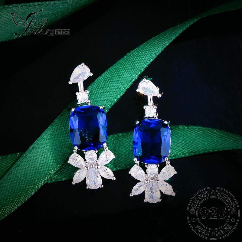 Jewelrypalace Anting Tusuk Sapphire Wanita Perak Asli Oval925 E1165