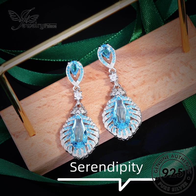 Jewelrypalace Anting Perak Asli Bentuk Wanita Drop925 Aquamarine Stud E1180