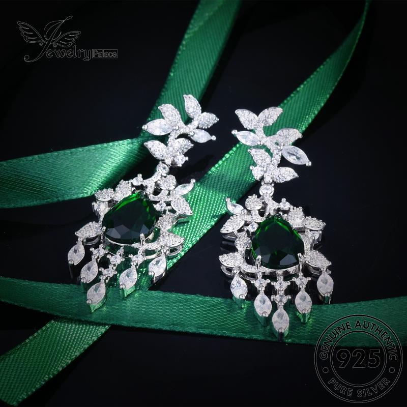 Jewelrypalace Anting Tusuk925 Perak Jatuh Emerald Wanita Daun Asli E1188